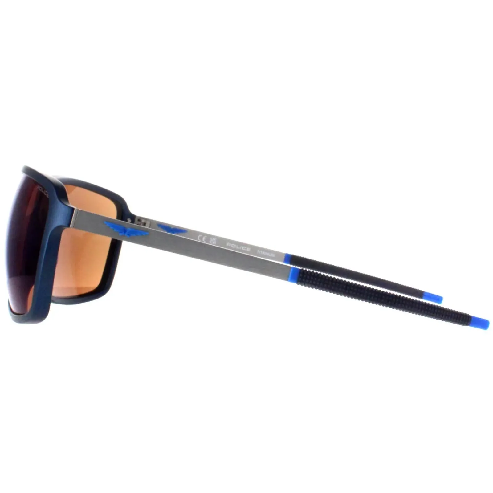 Police Square|Police^Sunglasses SPLL15 Solstice 4 V78B Semi Matte Ruthenium Blue Bro