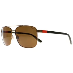 Polo Ralph Lauren Rectangle^Sunglasses PH3137 932473 Semi-Shiny Brass Olive Gree