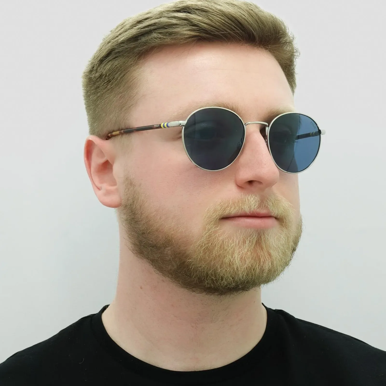Polo Ralph Lauren Round^Sunglasses PH3133 900180 Shiny Silver Dark Blue