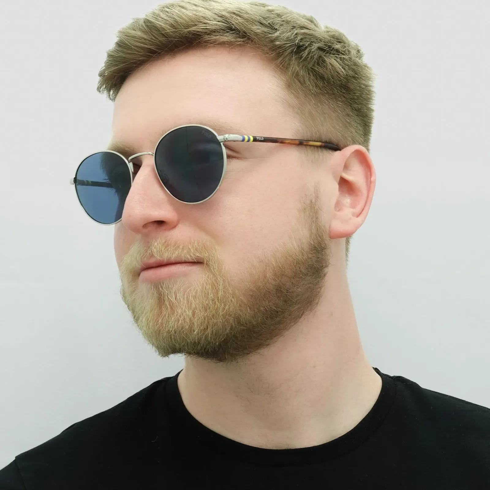 Polo Ralph Lauren Round^Sunglasses PH3133 900180 Shiny Silver Dark Blue