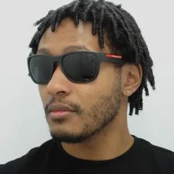 Prada Sport Rectangle^Sunglasses Mens PS01US DG05S0 - Rectangle Black Rubber Fra