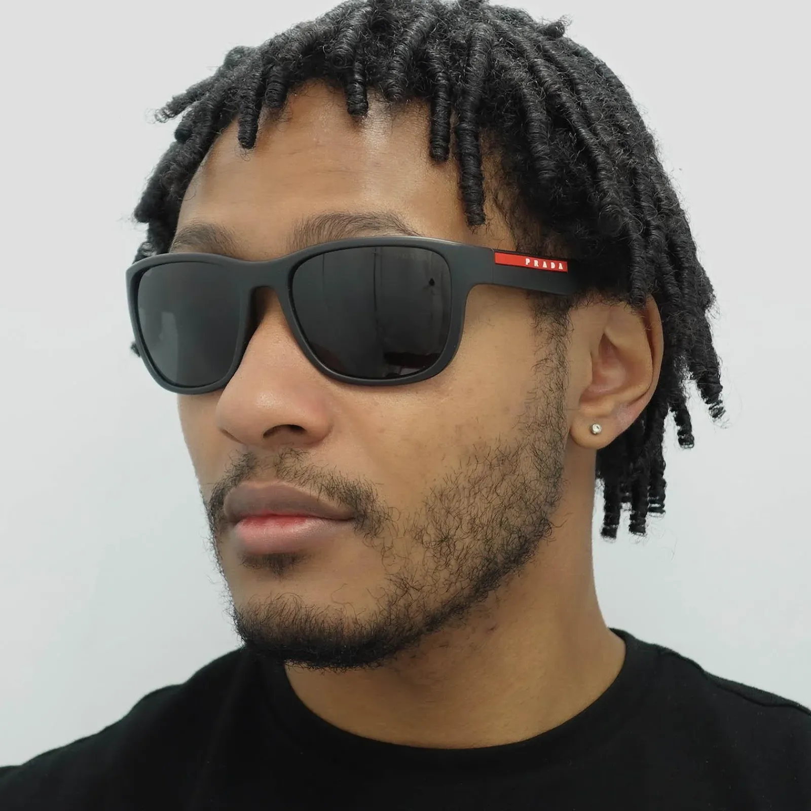 Prada Sport Rectangle^Sunglasses Mens PS01US DG05S0 - Rectangle Black Rubber Fra