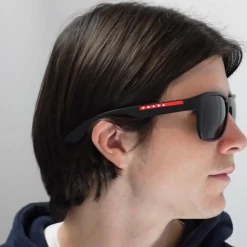 Prada Sport Rectangle^Sunglasses Mens PS01US DG05S0 - Rectangle Black Rubber Fra