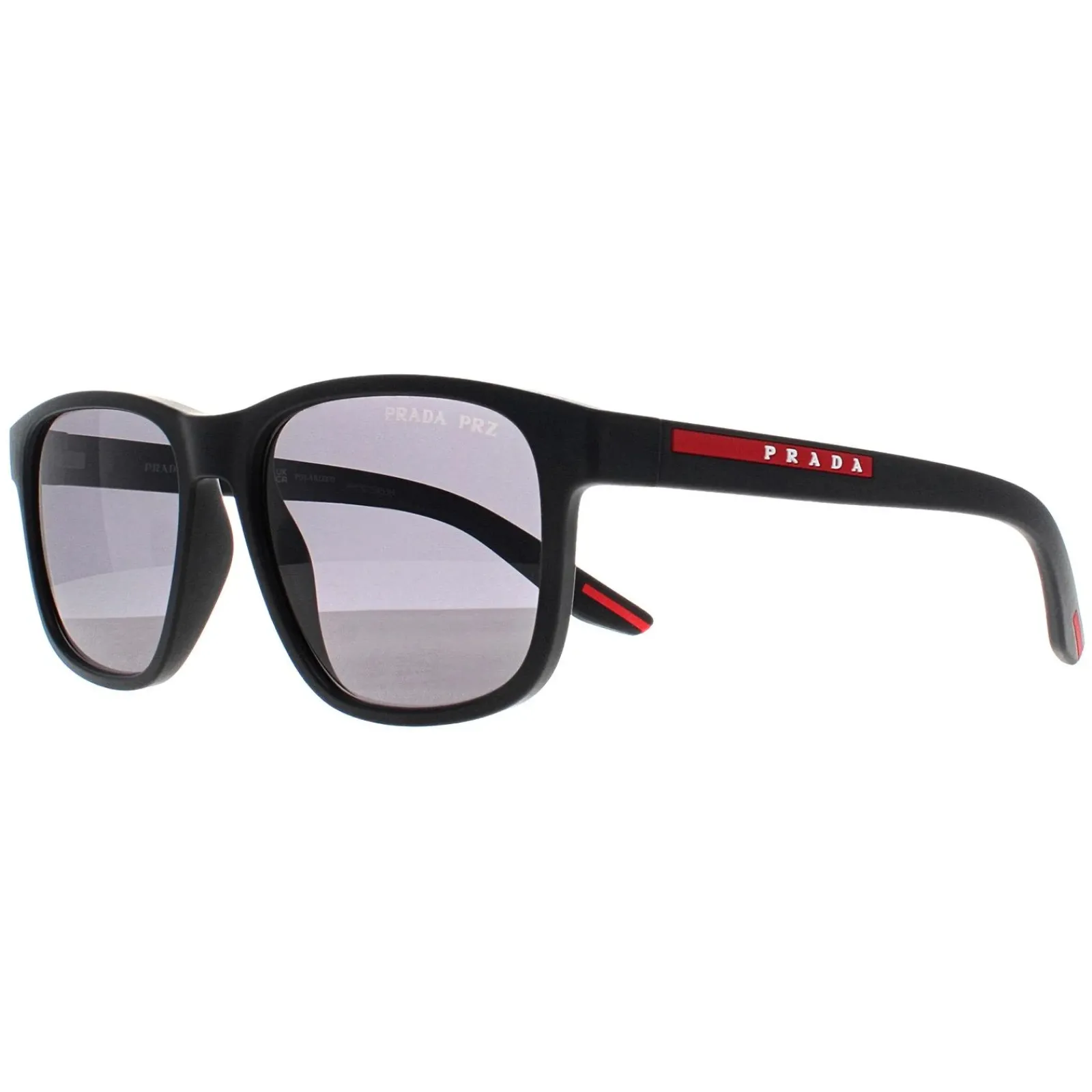 Prada Sport Polarised|Rectangle^Sunglasses PS06YS DG002G Black Rubber Dark Grey Polarized