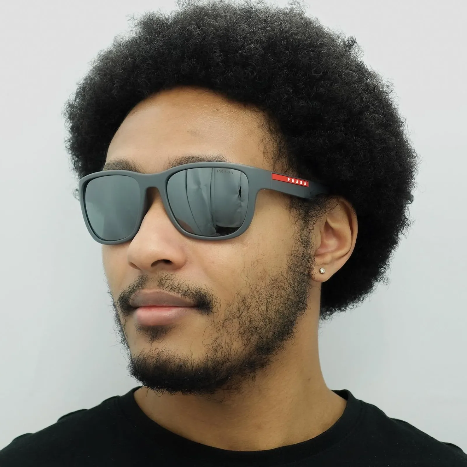 Prada Sport Rectangle^Sunglasses PS01US UFK5L0 Grey Rubber Dark Grey Mirror
