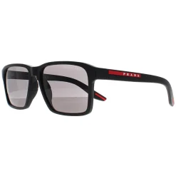Prada Sport Polarised|Rectangle^Sunglasses PS05YS DG002G Black Rubber Dark Grey Polarized