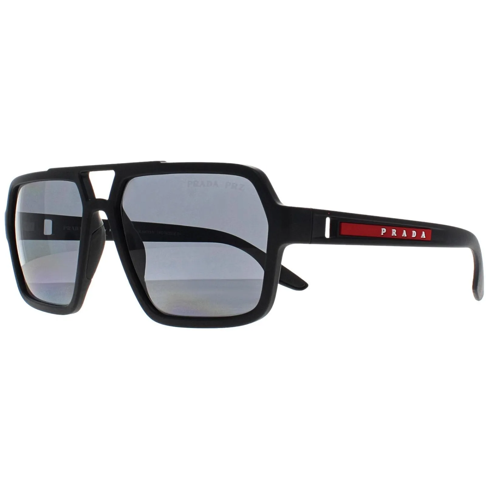 Prada Sport Polarised|Aviator^Sunglasses PS01XS DG002G Black Rubber Dark Grey Polarized