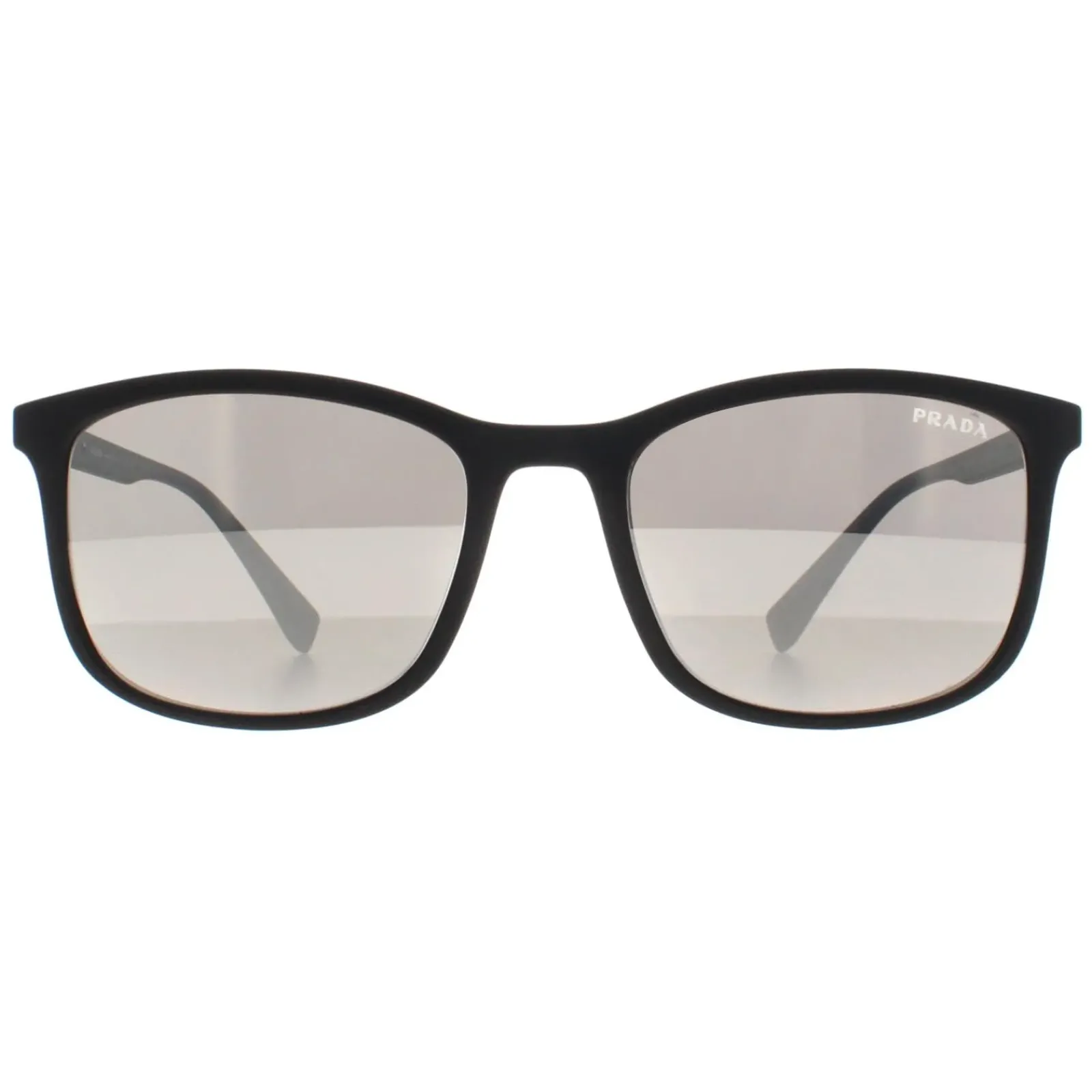 Prada Sport Rectangle^Sunglasses PS01TS DG02B0 Black Rubber Light Grey Silver Mi