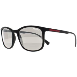 Prada Sport Rectangle^Sunglasses PS01TS DG02B0 Black Rubber Light Grey Silver Mi