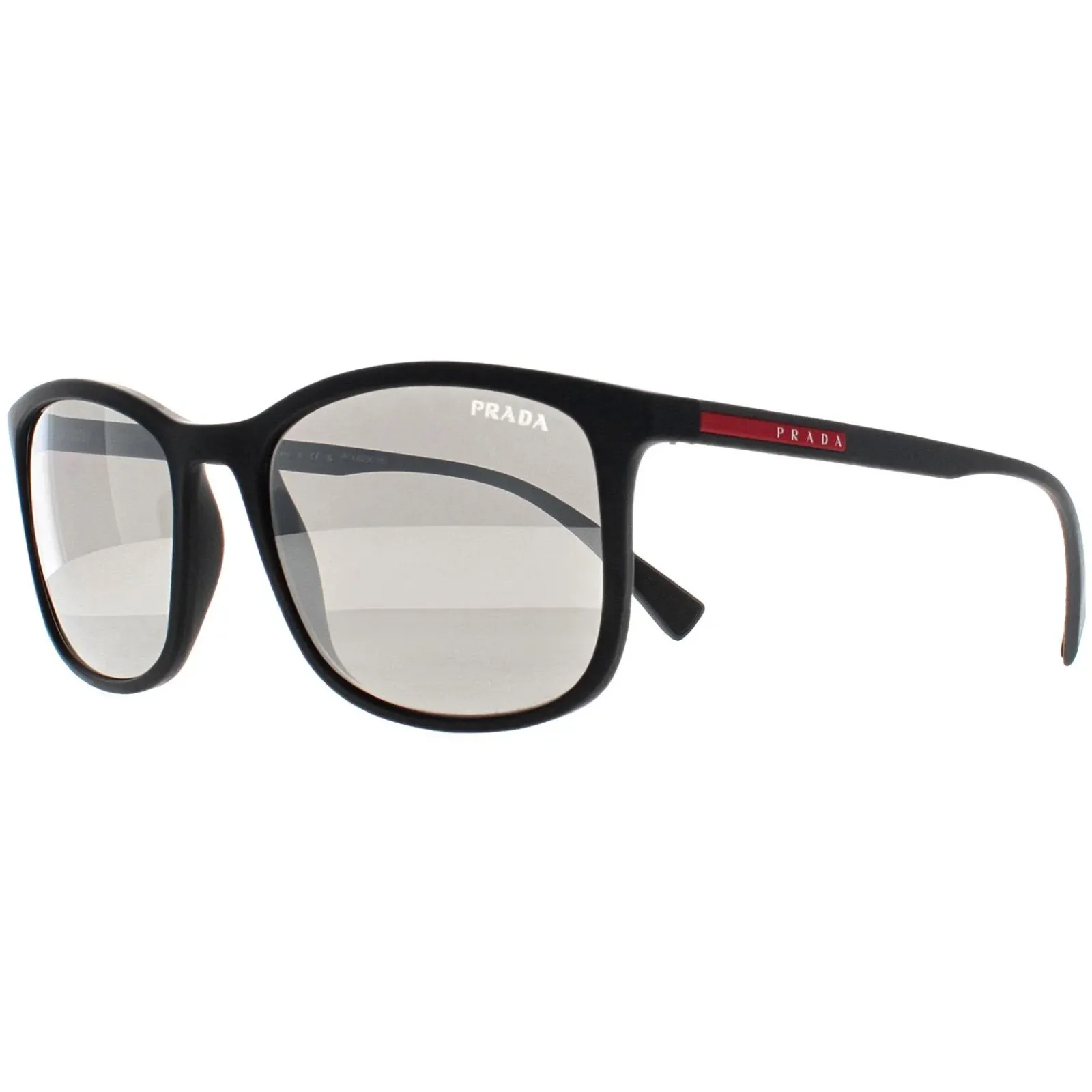 Prada Sport Rectangle^Sunglasses PS01TS DG02B0 Black Rubber Light Grey Silver Mi