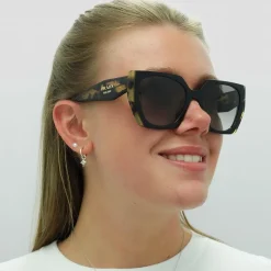 Prada Prada|Rectangle^Sunglasses PR15WS 3890A7 Black and Medium Tortoise Light Grey Gr