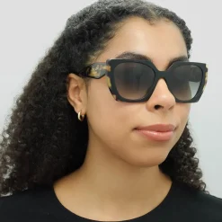 Prada Prada|Rectangle^Sunglasses PR15WS 3890A7 Black and Medium Tortoise Light Grey Gr
