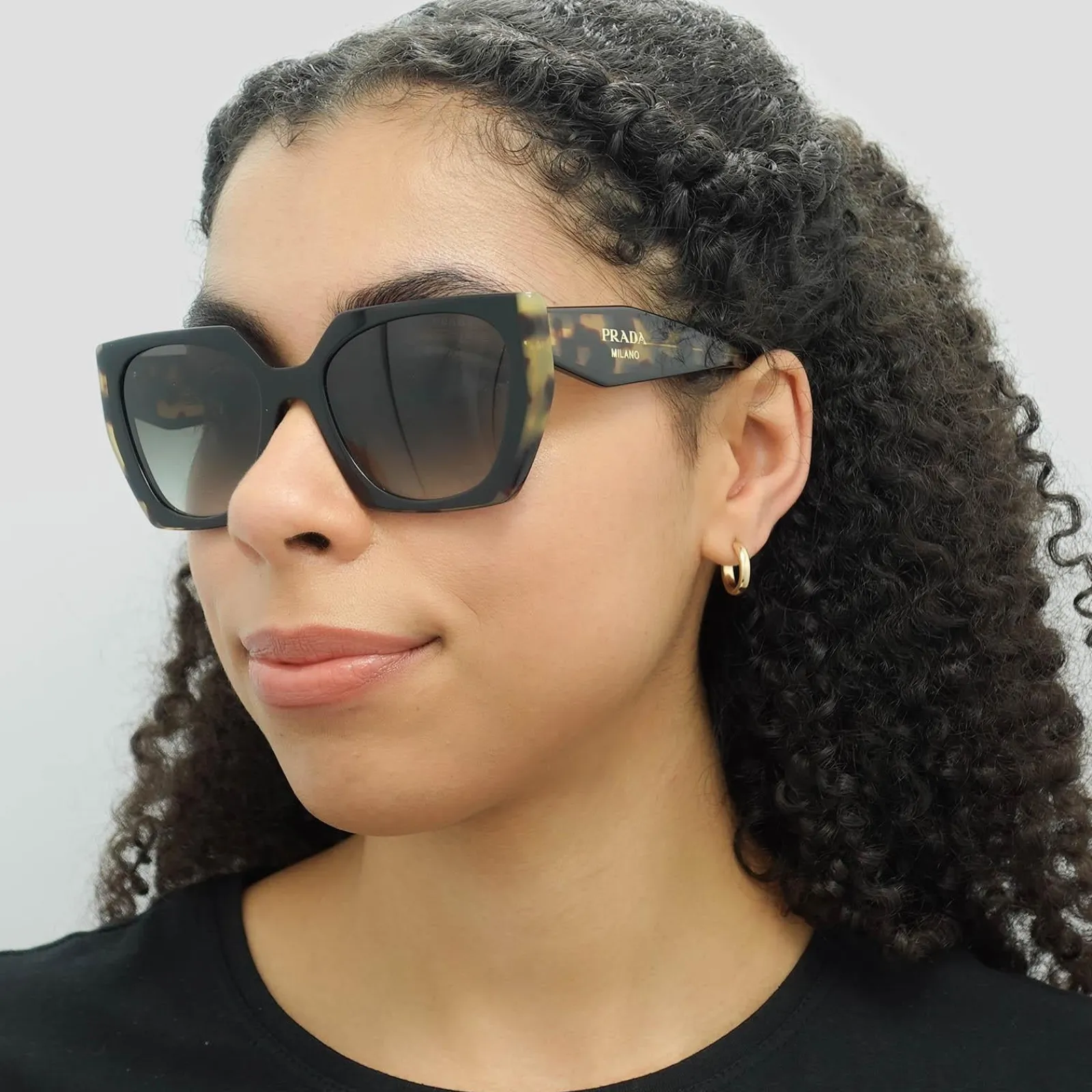 Prada Prada|Rectangle^Sunglasses PR15WS 3890A7 Black and Medium Tortoise Light Grey Gr