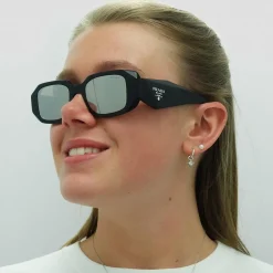 Prada Prada|Rectangle^Sunglasses PR17WS 1AB2B0 Black Light Grey Mirror Silver