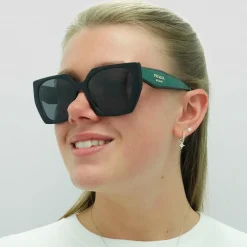 Prada Prada|Rectangle^Sunglasses PR15WS 1AB5Z1 Black Dark Grey Polarized