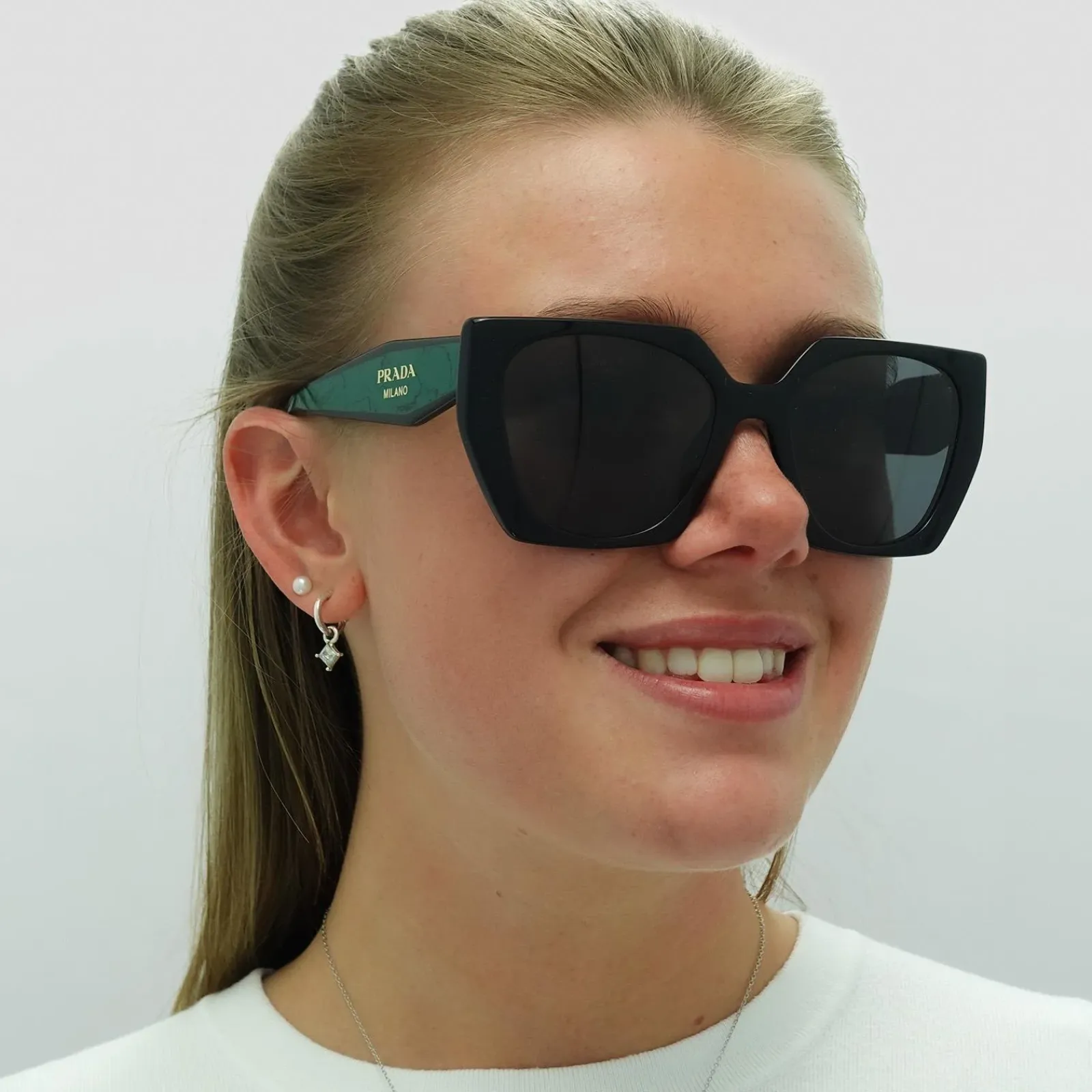 Prada Prada|Rectangle^Sunglasses PR15WS 1AB5Z1 Black Dark Grey Polarized