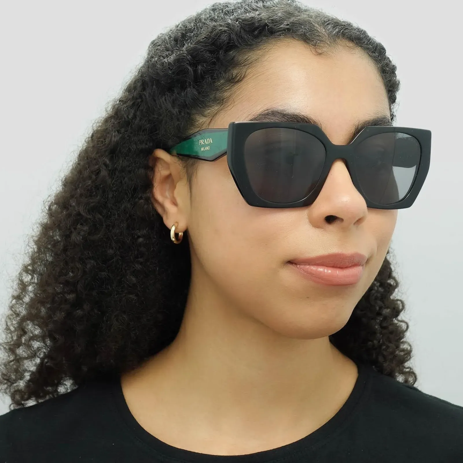 Prada Prada|Rectangle^Sunglasses PR15WS 1AB5Z1 Black Dark Grey Polarized
