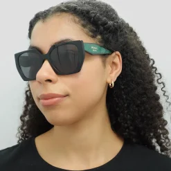 Prada Prada|Rectangle^Sunglasses PR15WS 1AB5Z1 Black Dark Grey Polarized