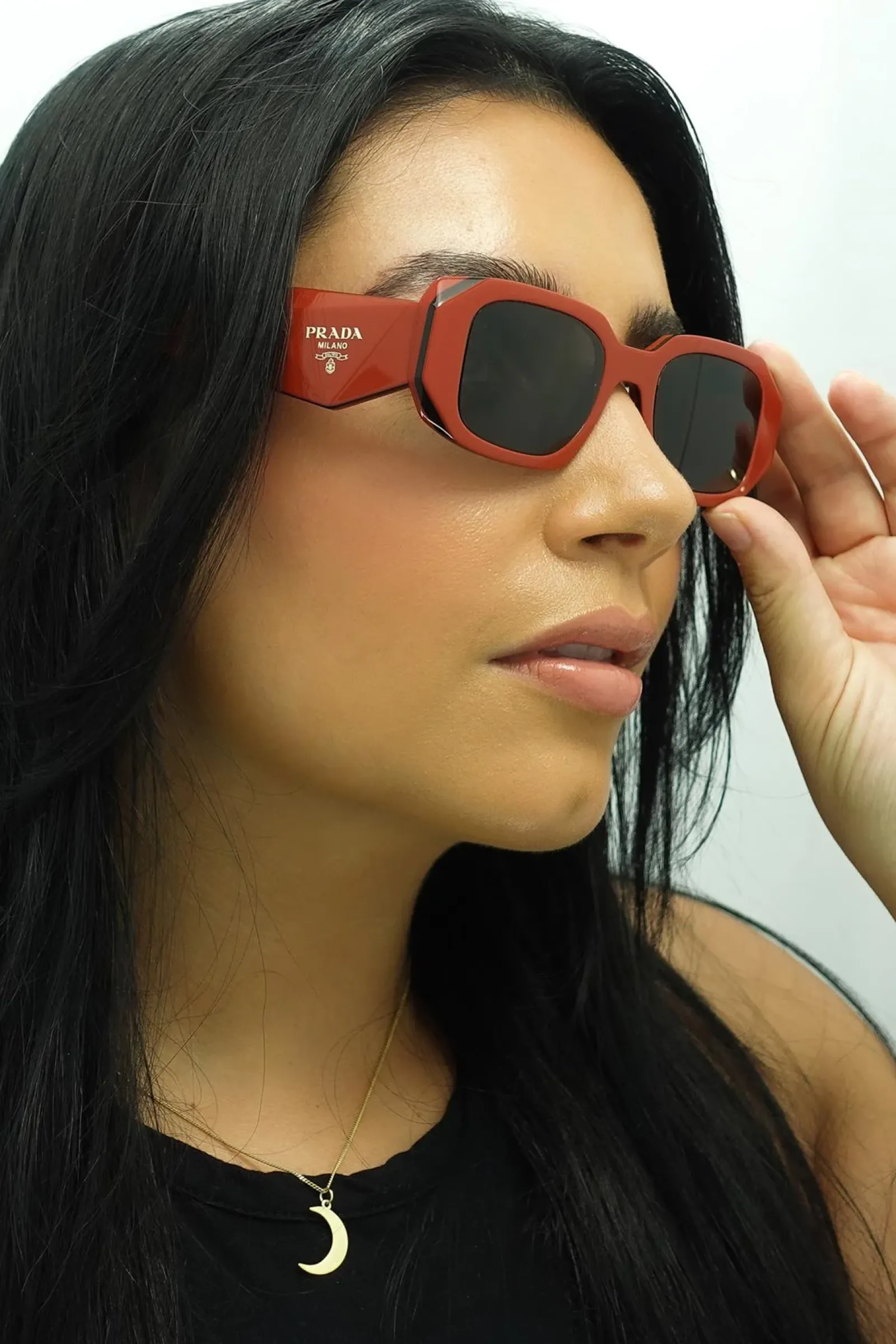 Prada Rectangle^Sunglasses PR17WS 12N5S0 Orange Black Dark Grey