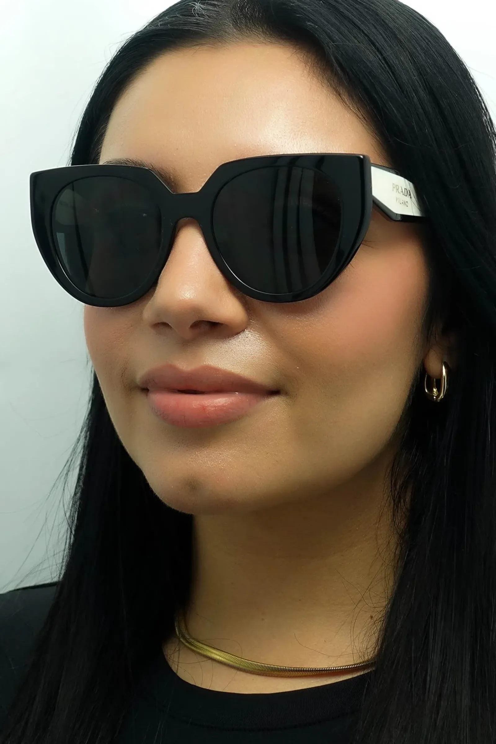 Prada Prada|Cat-Eye^Sunglasses PR14WS 09Q5S0 Black and Talc Dark Grey