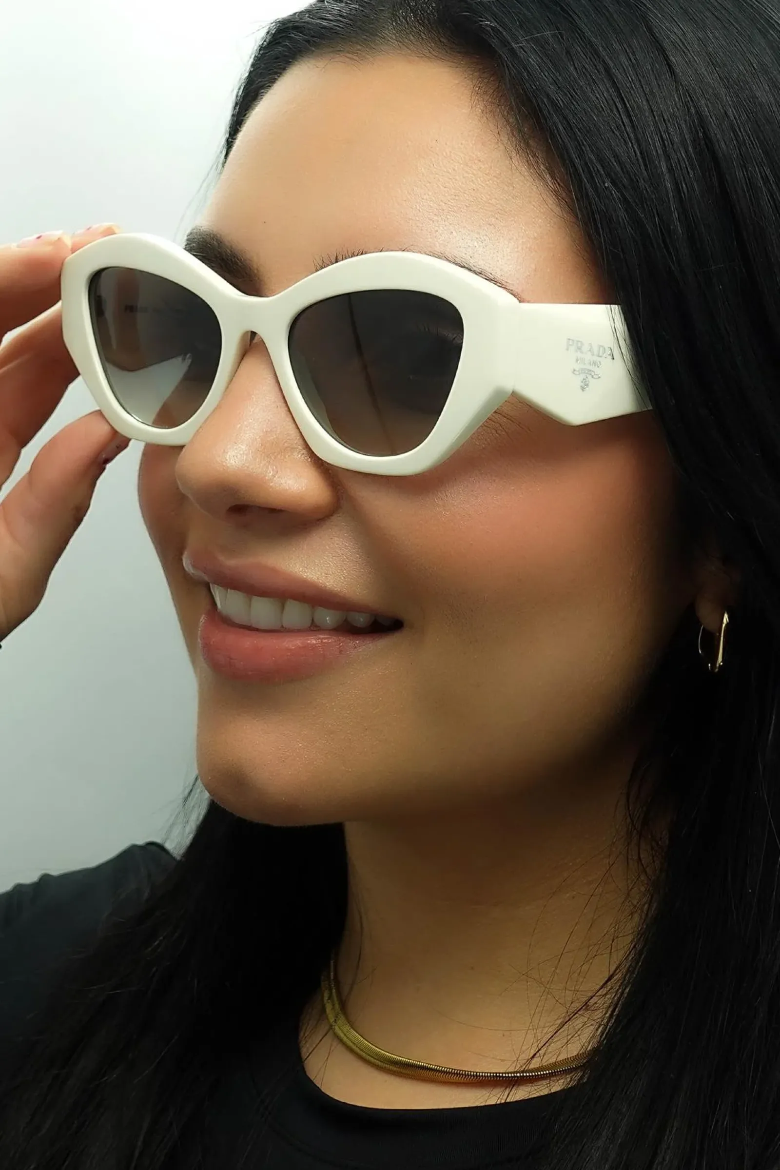 Prada Rectangle^Sunglasses PR07YS 142130 White Grey Gradient