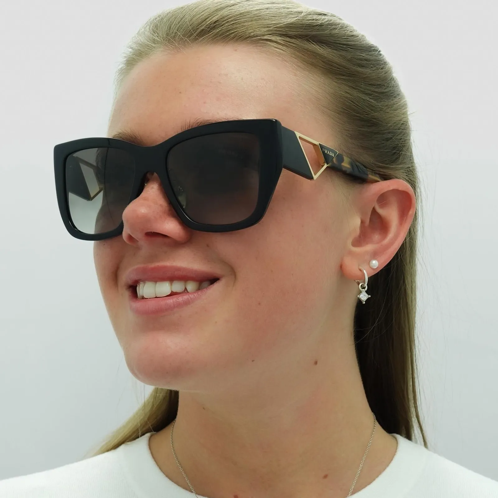 Prada Square|Prada^Sunglasses PR21YS 1AB0A7 Black and Tortoise Grey Gradient