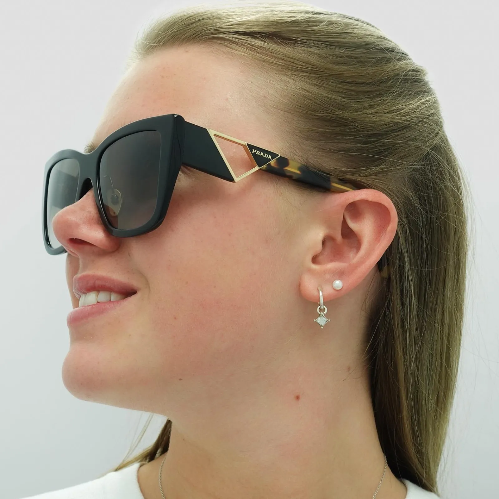 Prada Square|Prada^Sunglasses PR21YS 1AB0A7 Black and Tortoise Grey Gradient