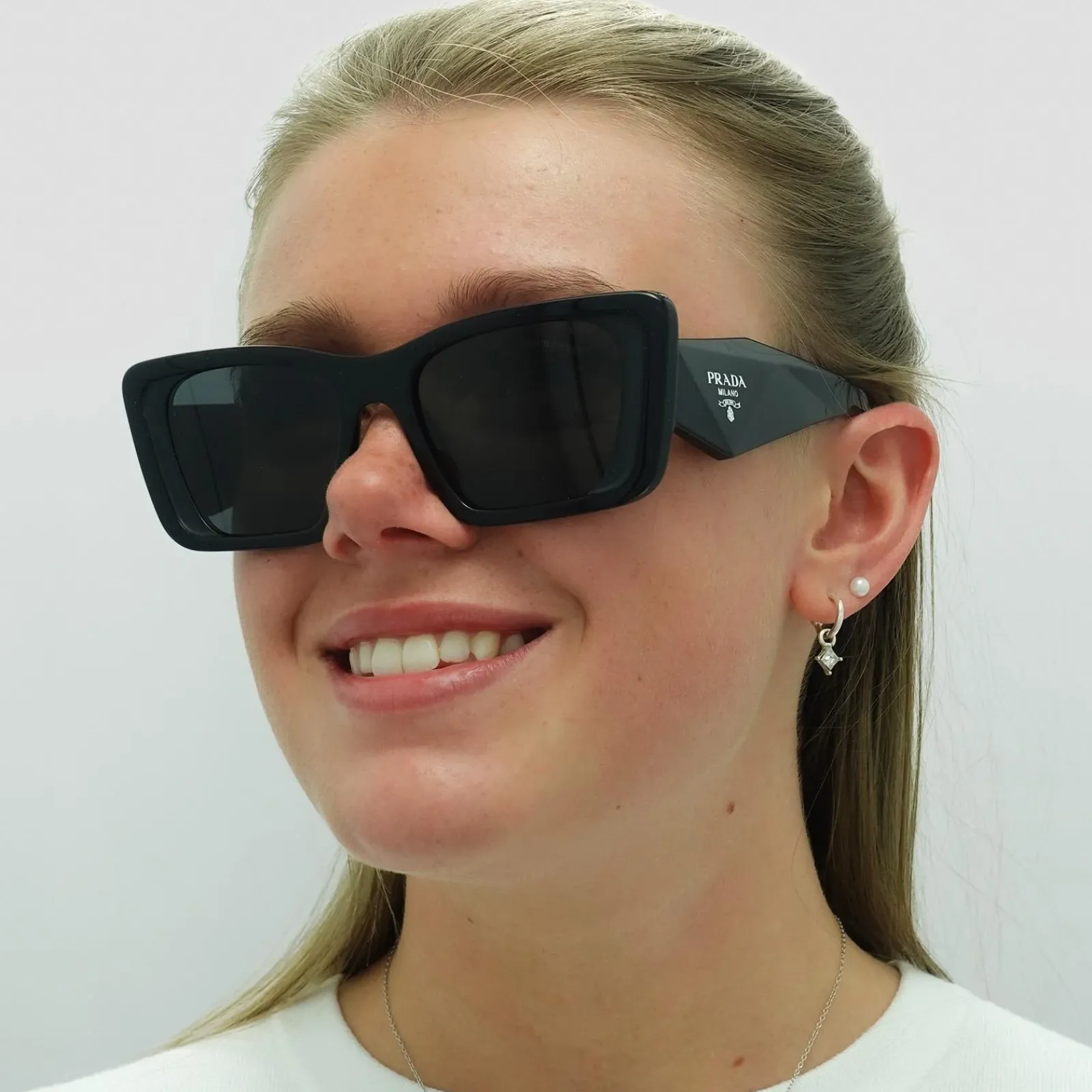Prada Prada|Rectangle^Sunglasses PR08YS 1AB5S0 Black Dark Grey
