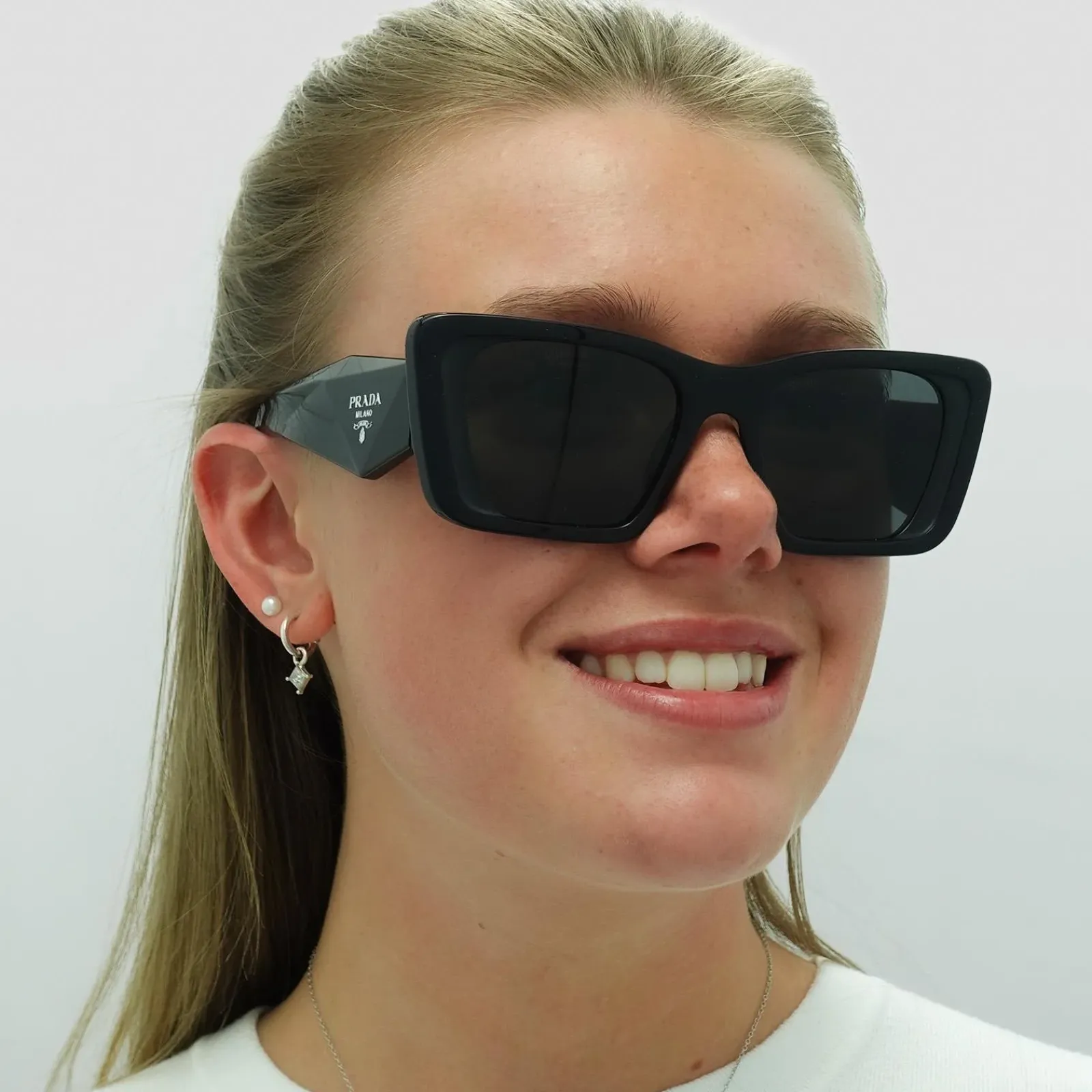 Prada Prada|Rectangle^Sunglasses PR08YS 1AB5S0 Black Dark Grey