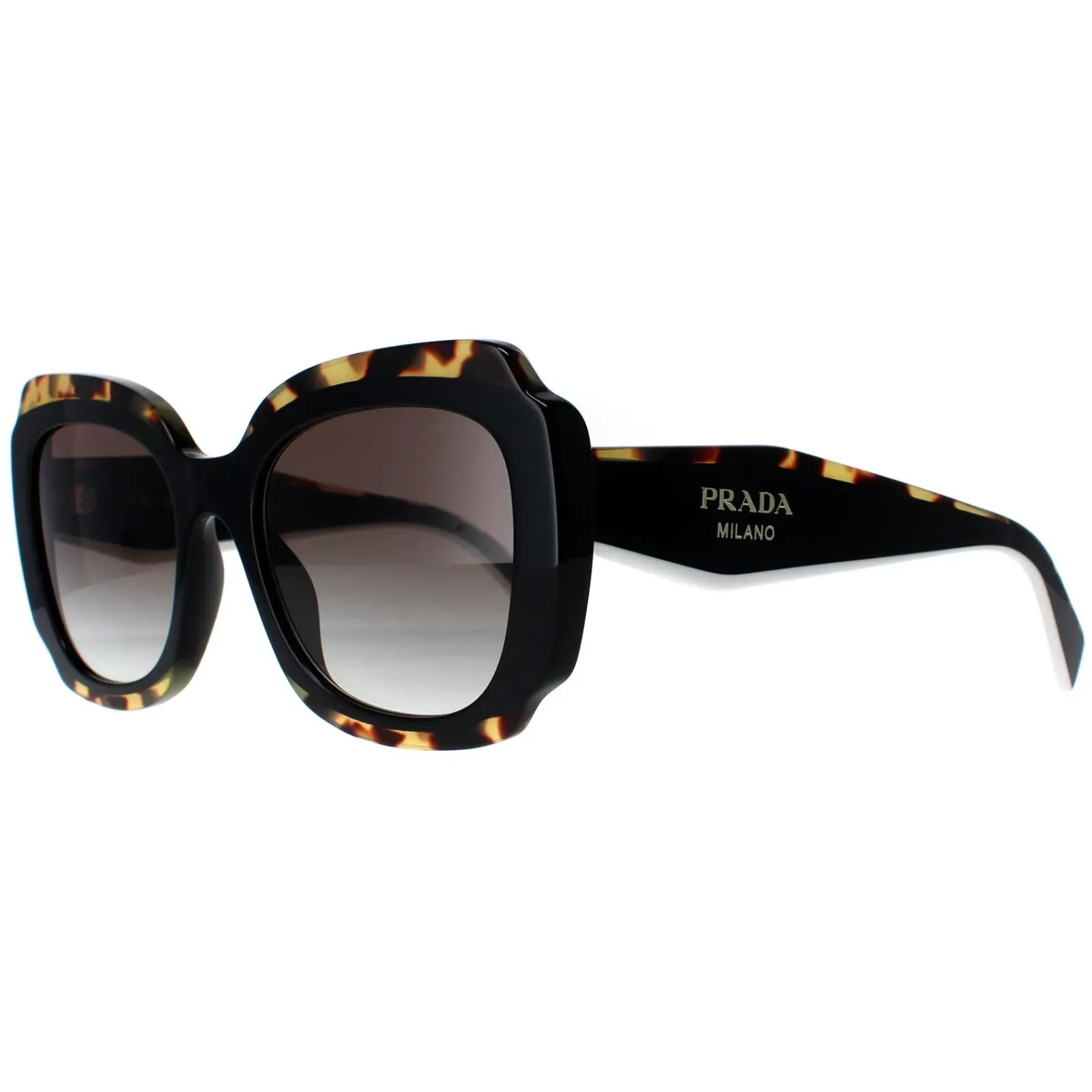 Prada Prada|Square^Sunglasses PR16YS 01M0A7 Black and Medium Tortoise Light Grey Gr