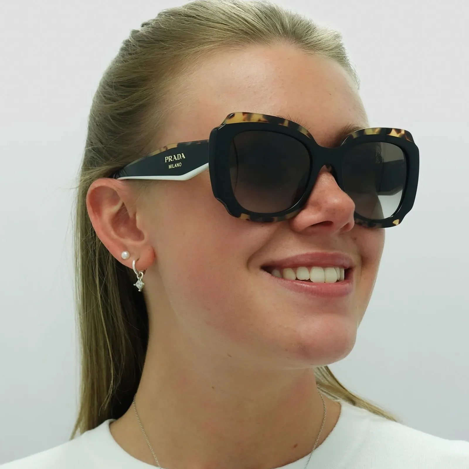 Prada Prada|Square^Sunglasses PR16YS 01M0A7 Black and Medium Tortoise Light Grey Gr