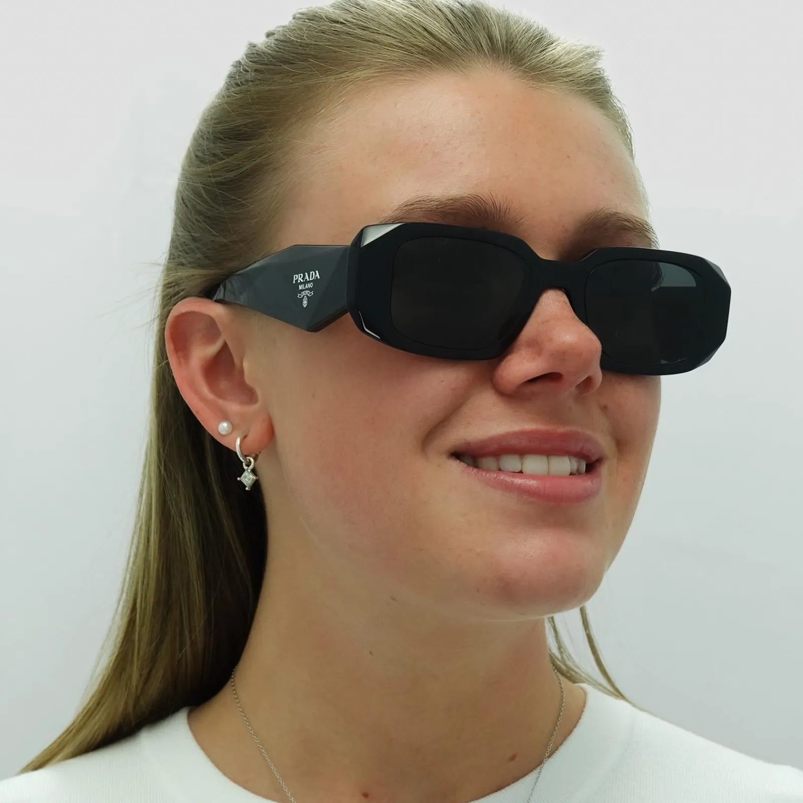 Prada Prada|Rectangle^Symbole Sunglasses - Women Luxury Rectangle PR17WS 1AB5S0 - Blac