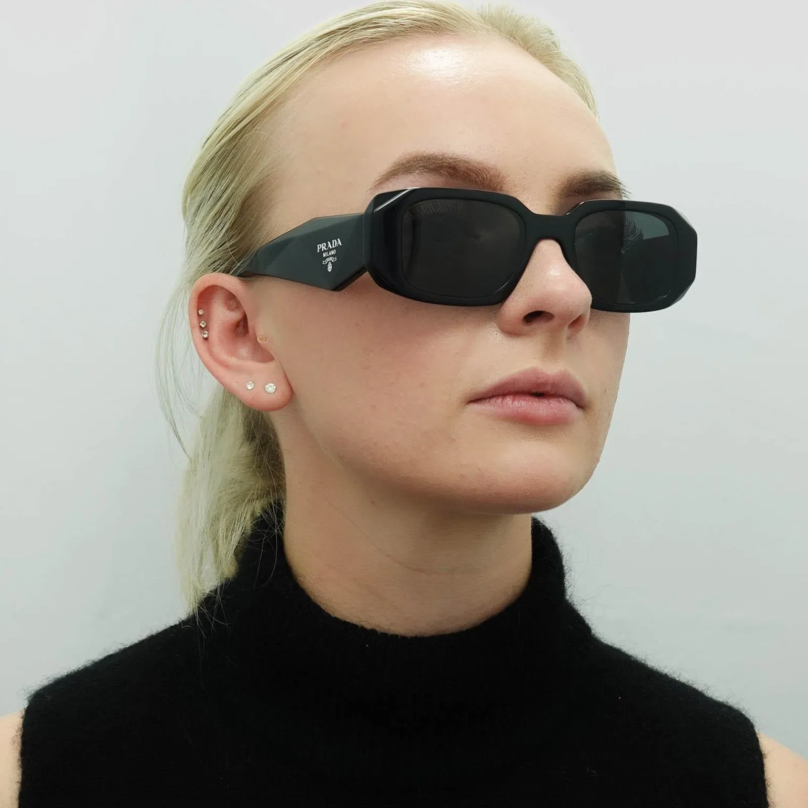 Prada Prada|Rectangle^Symbole Sunglasses - Women Luxury Rectangle PR17WS 1AB5S0 - Blac
