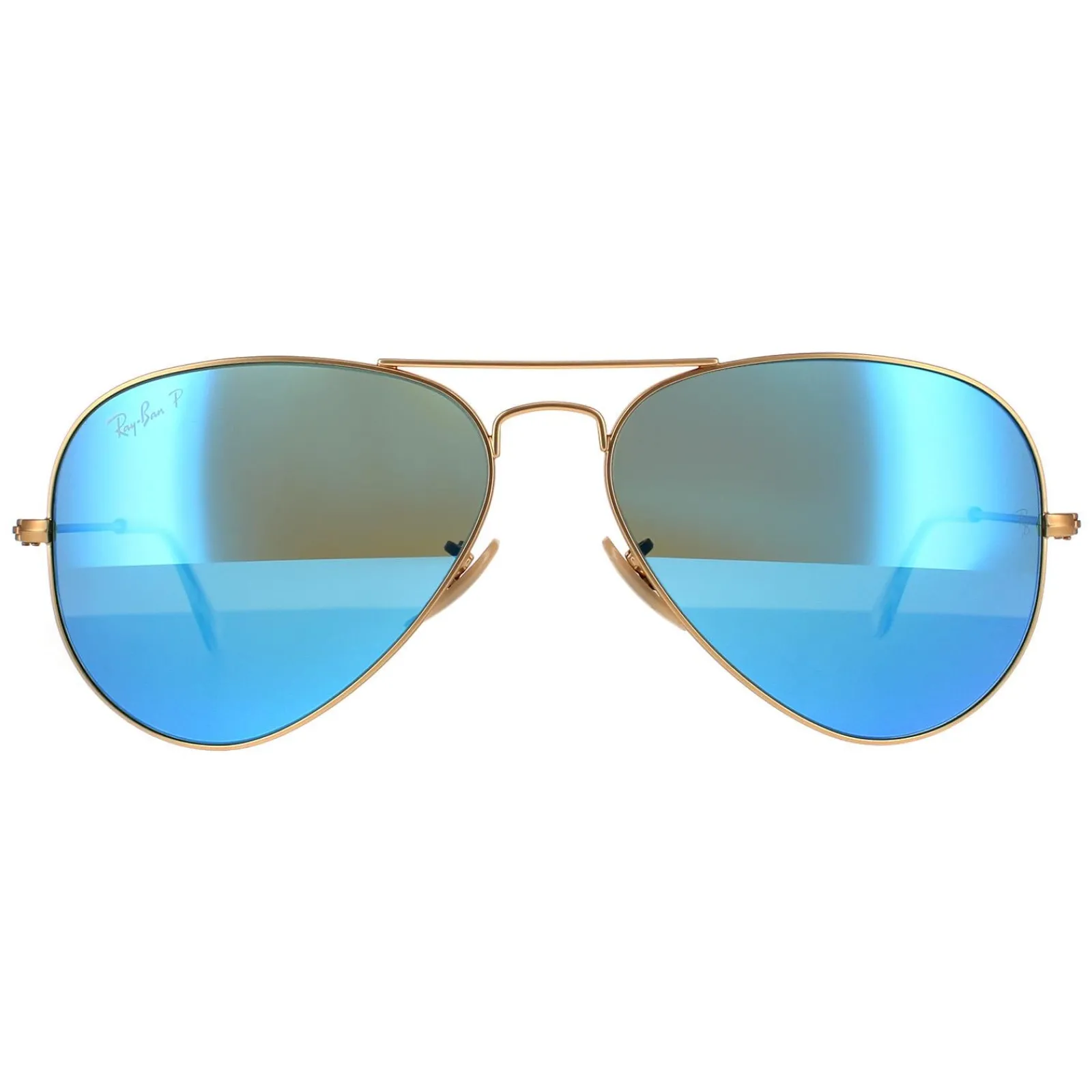 Ray-Ban Polarised^Sunglasses Aviator 3025 112/4L Matt Gold Blue Mirror Polarized
