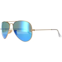 Ray-Ban Polarised^Sunglasses Aviator 3025 112/4L Matt Gold Blue Mirror Polarized