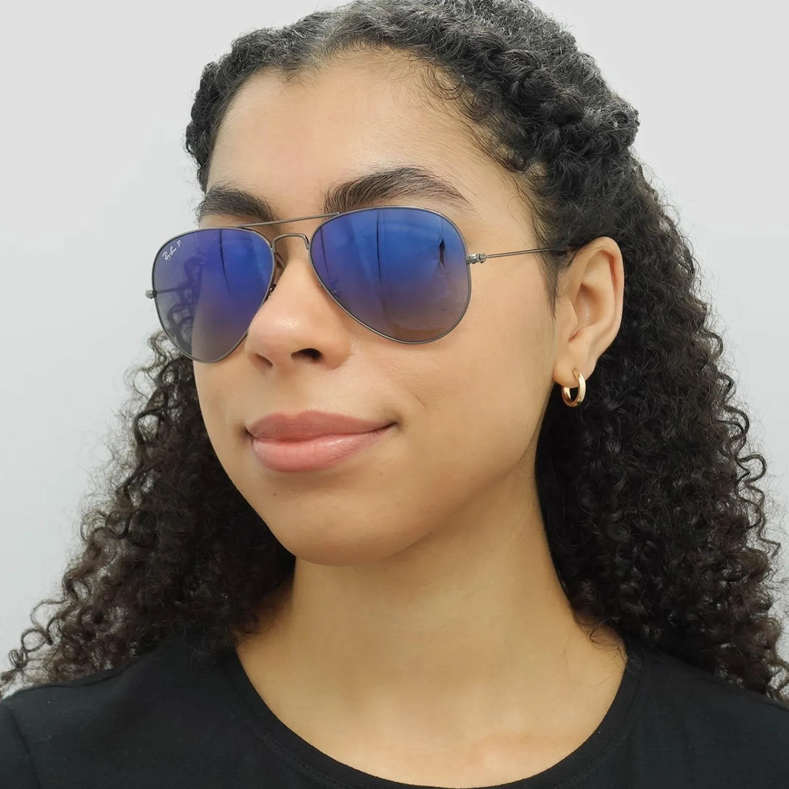 Ray-Ban Polarised|Ray-Ban^Sunglasses Aviator 3025 Gunmetal Polarized Blue Gradient Grey