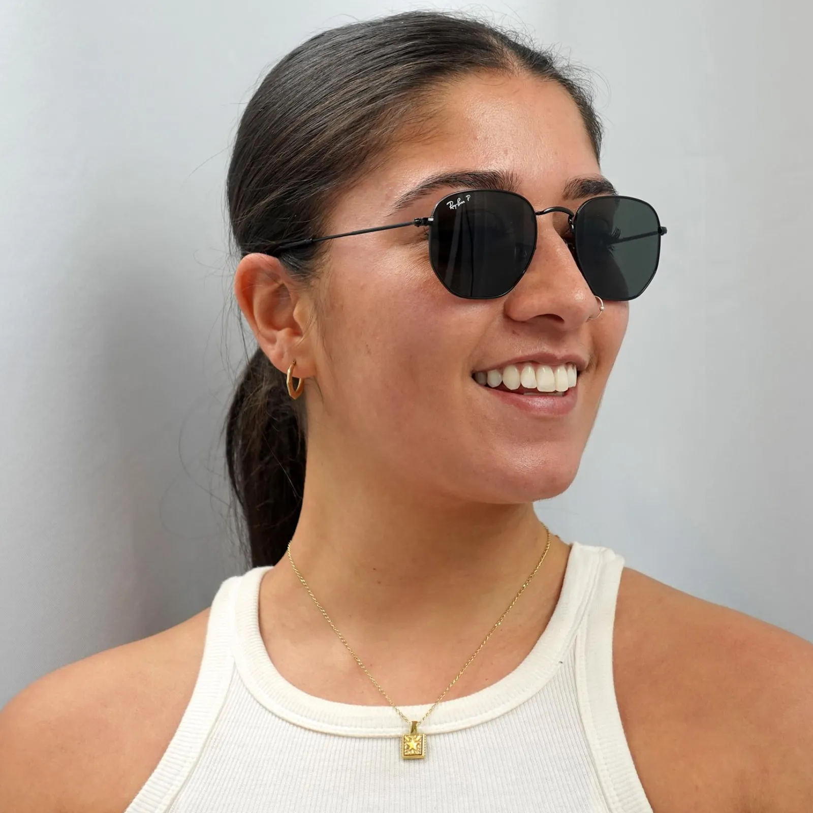 Ray-Ban Square|Polarised^Sunglasses Hexagonal RB3548N 002/58 Polished Black Green Polar