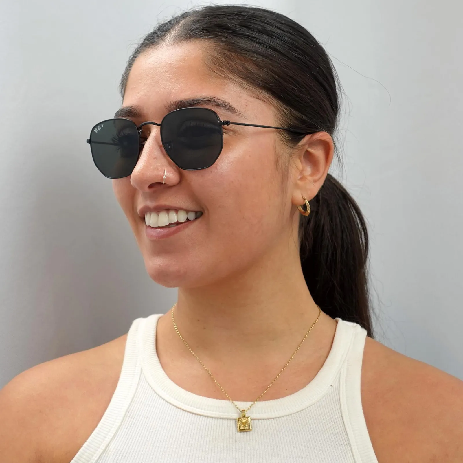 Ray-Ban Square|Polarised^Sunglasses Hexagonal RB3548N 002/58 Polished Black Green Polar
