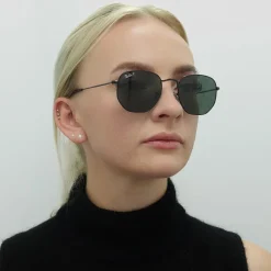 Ray-Ban Square|Polarised^Sunglasses Hexagonal RB3548N 002/58 Polished Black Green Polar