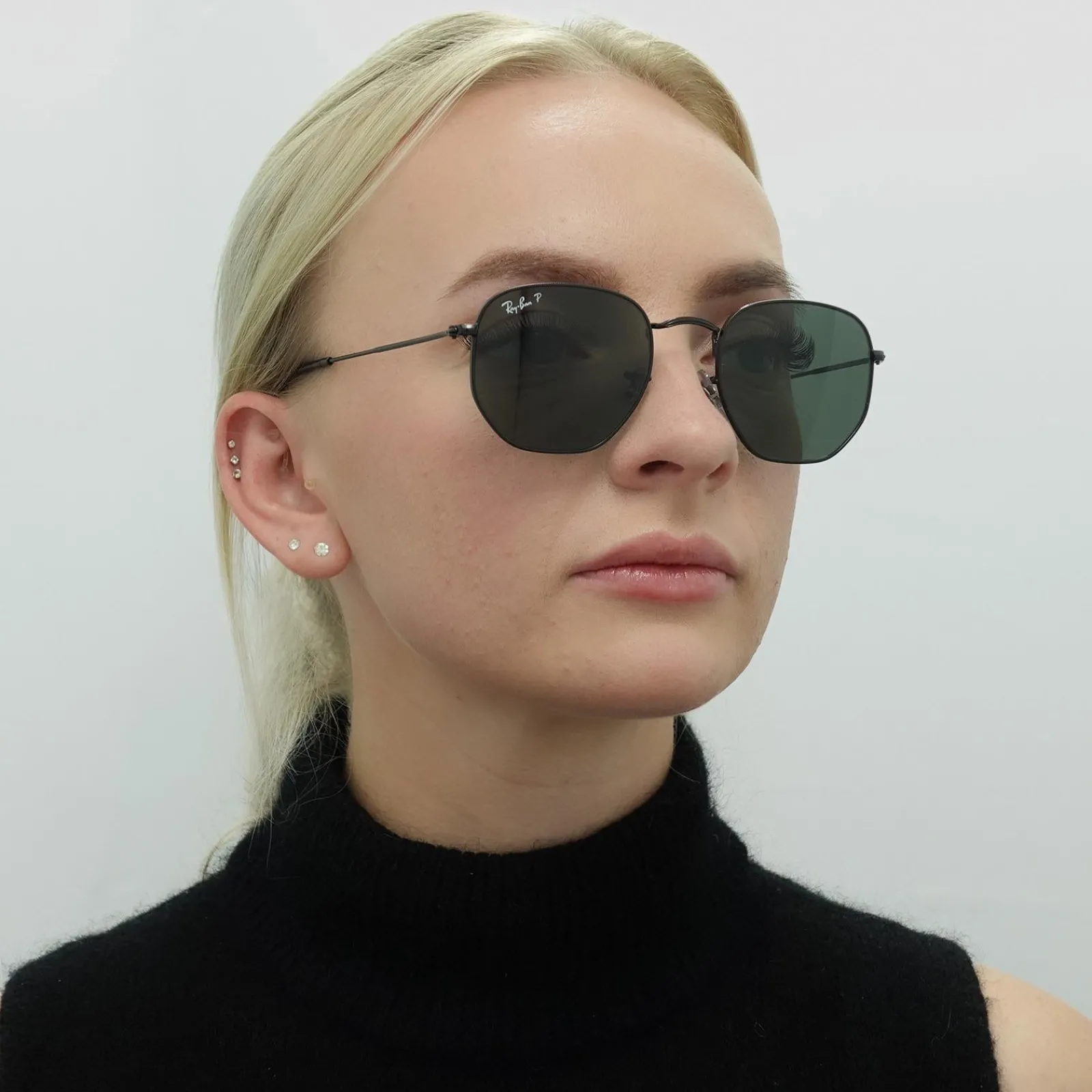 Ray-Ban Square|Polarised^Sunglasses Hexagonal RB3548N 002/58 Polished Black Green Polar