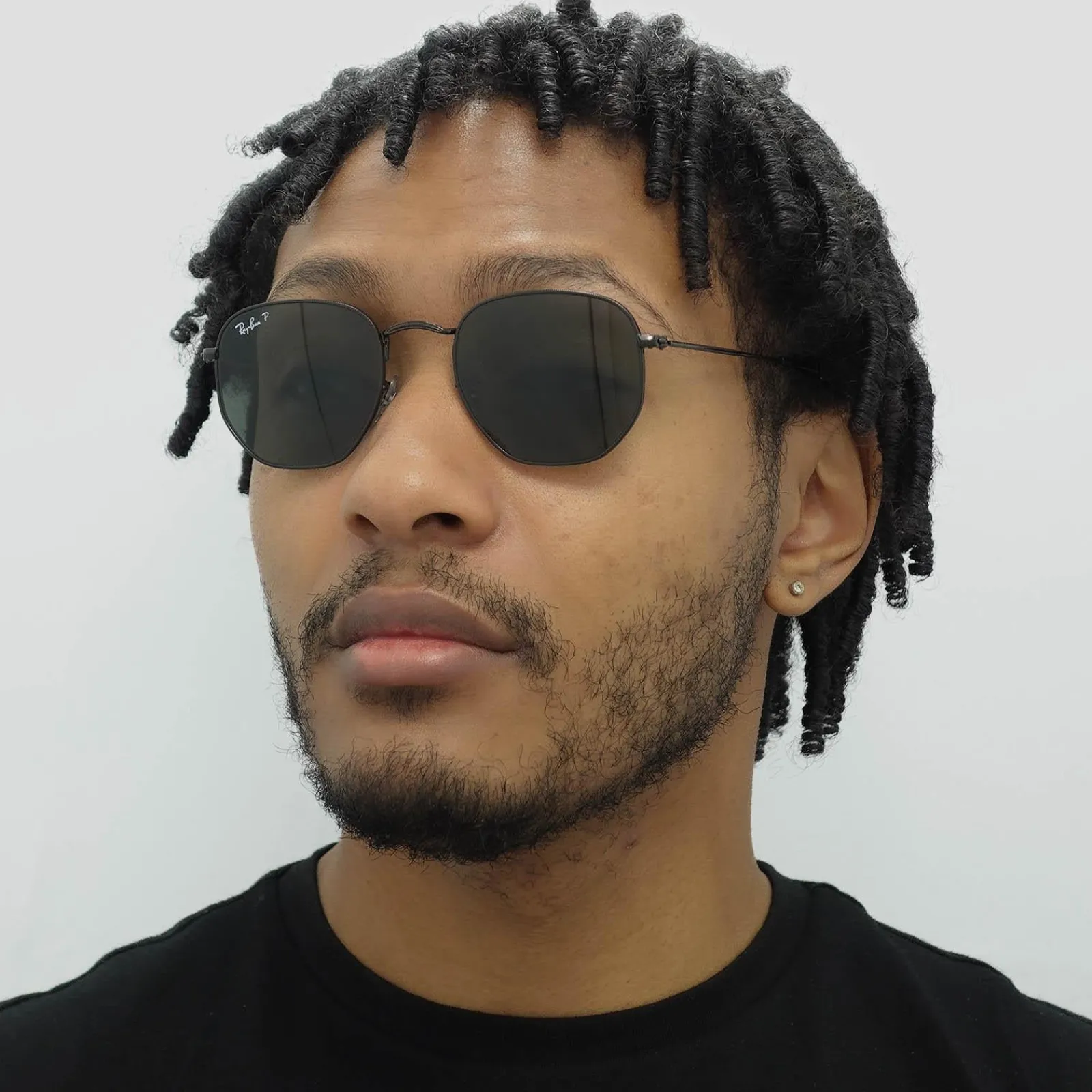 Ray-Ban Square|Polarised^Sunglasses Hexagonal RB3548N 002/58 Polished Black Green Polar