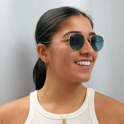 Ray-Ban Square|Ray-Ban^Sunglasses Hexagonal RB3548N 91233M Gold Blue Grey Gradient
