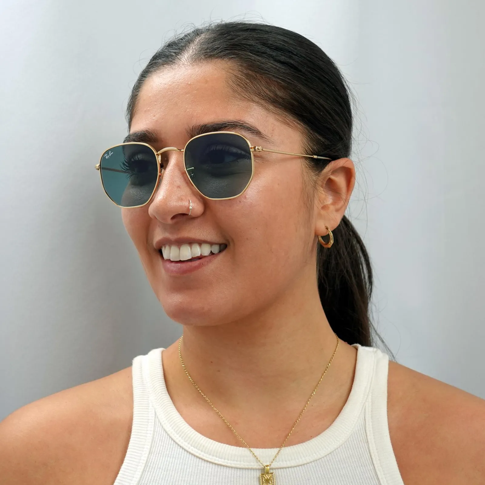 Ray-Ban Square|Ray-Ban^Sunglasses Hexagonal RB3548N 91233M Gold Blue Grey Gradient