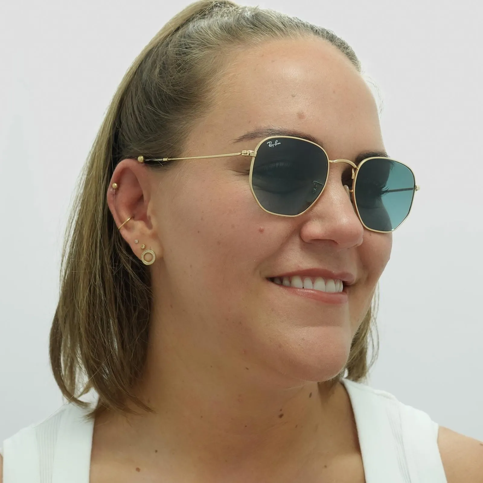 Ray-Ban Square|Ray-Ban^Sunglasses Hexagonal RB3548N 91233M Gold Blue Grey Gradient