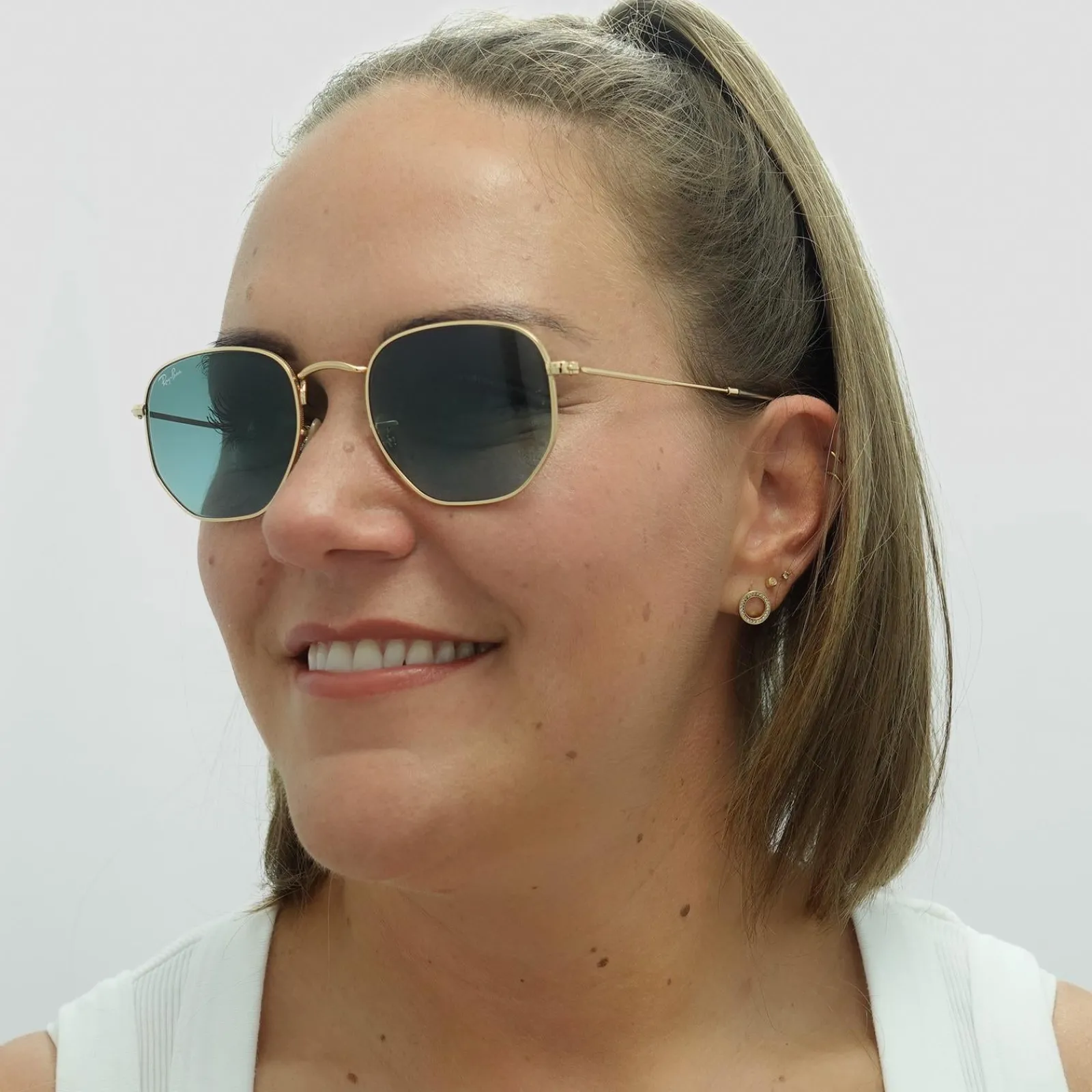 Ray-Ban Square|Ray-Ban^Sunglasses Hexagonal RB3548N 91233M Gold Blue Grey Gradient