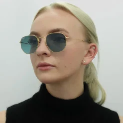 Ray-Ban Square|Ray-Ban^Sunglasses Hexagonal RB3548N 91233M Gold Blue Grey Gradient