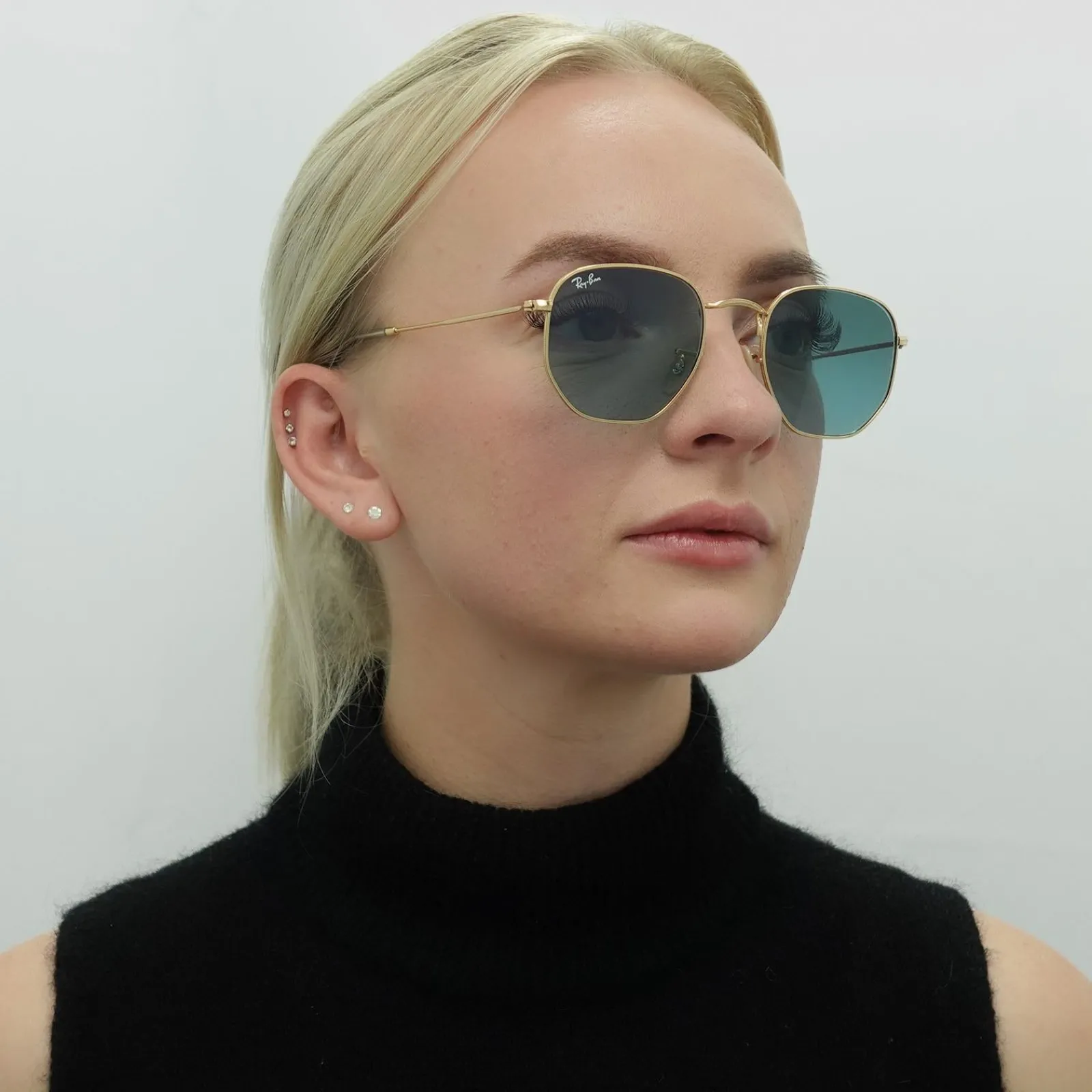 Ray-Ban Square|Ray-Ban^Sunglasses Hexagonal RB3548N 91233M Gold Blue Grey Gradient