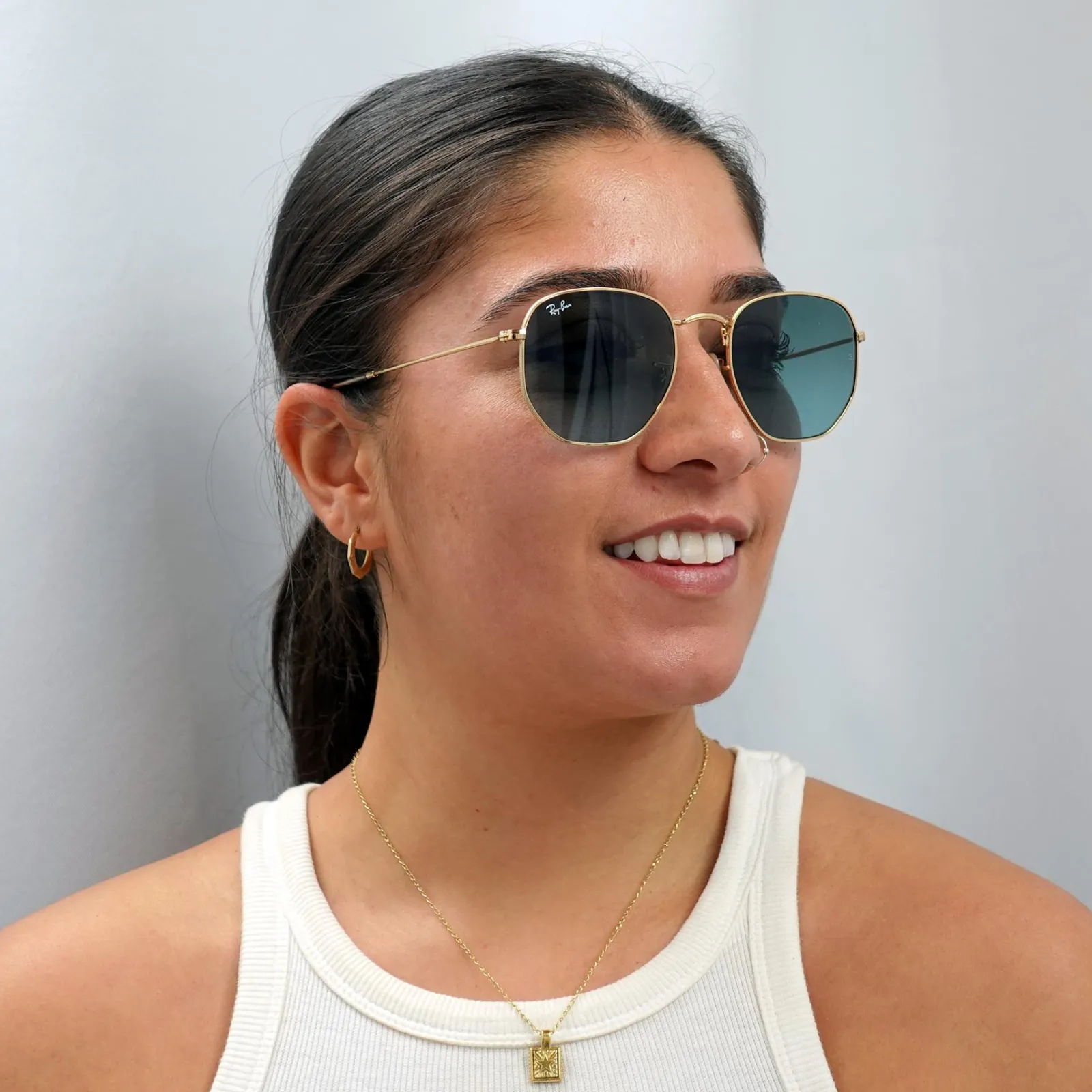 Ray-Ban Square|Ray-Ban^Sunglasses Hexagonal RB3548N 91233M Gold Blue Grey Gradient