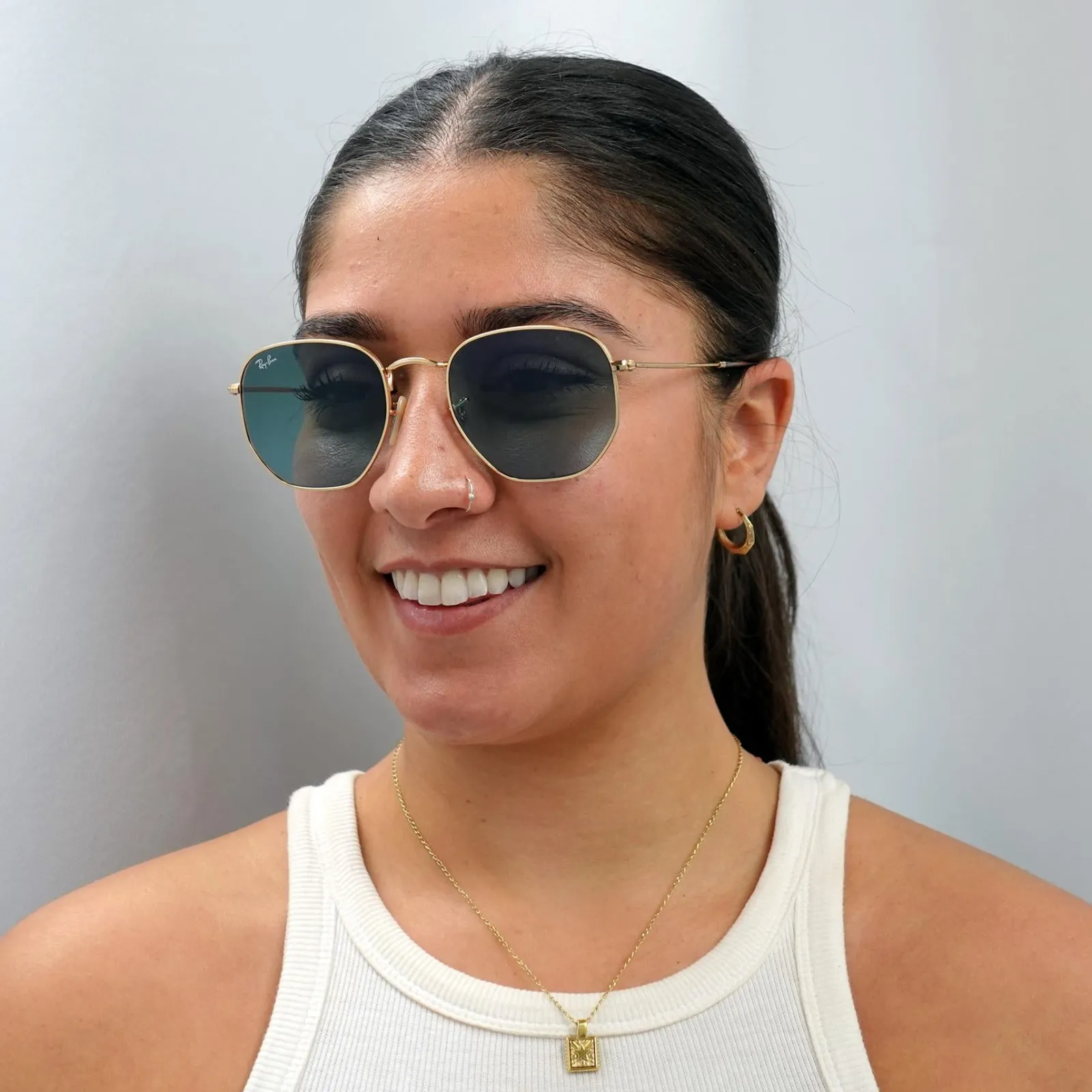 Ray-Ban Square|Ray-Ban^Sunglasses Hexagonal RB3548N 91233M Gold Blue Grey Gradient