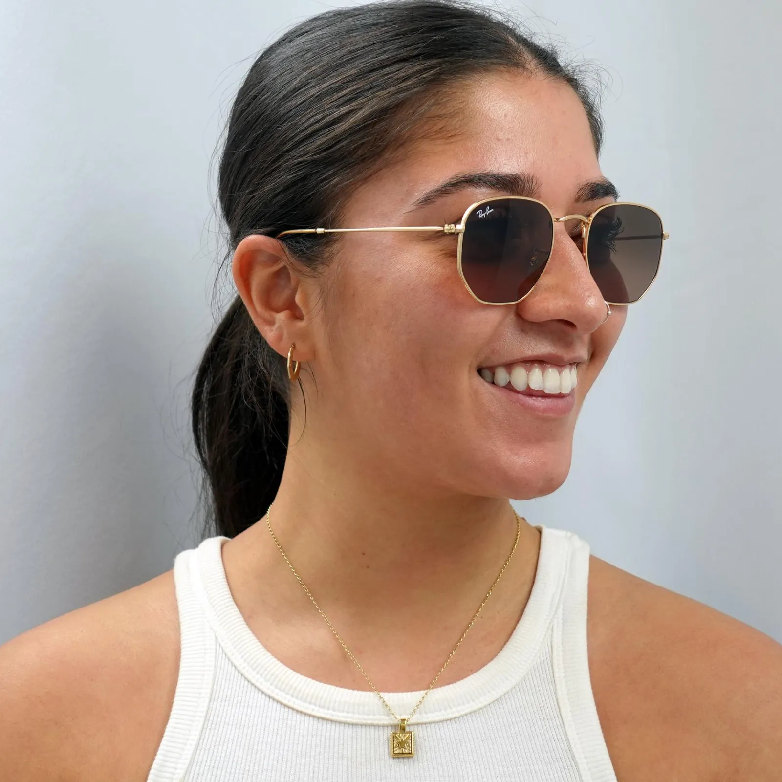 Ray-Ban Square|Ray-Ban^Sunglasses Hexagonal RB3548N 912443 Polished Gold Brown Gradie